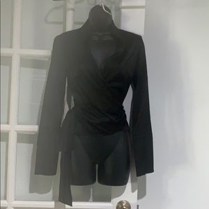 Tahari Black tie up blouse